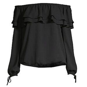 Michael Kors Ruffle Peasant Top (Black) Women's Clothing
